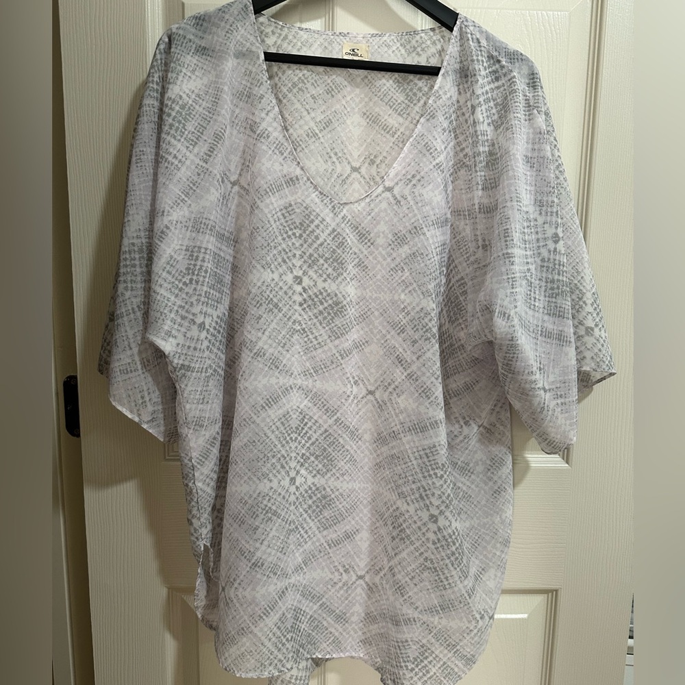 ONEILL SWIM COVERUP COVER UP SHEER TUNIC GRAY WHITE PRINT XS - S O’Neill beach